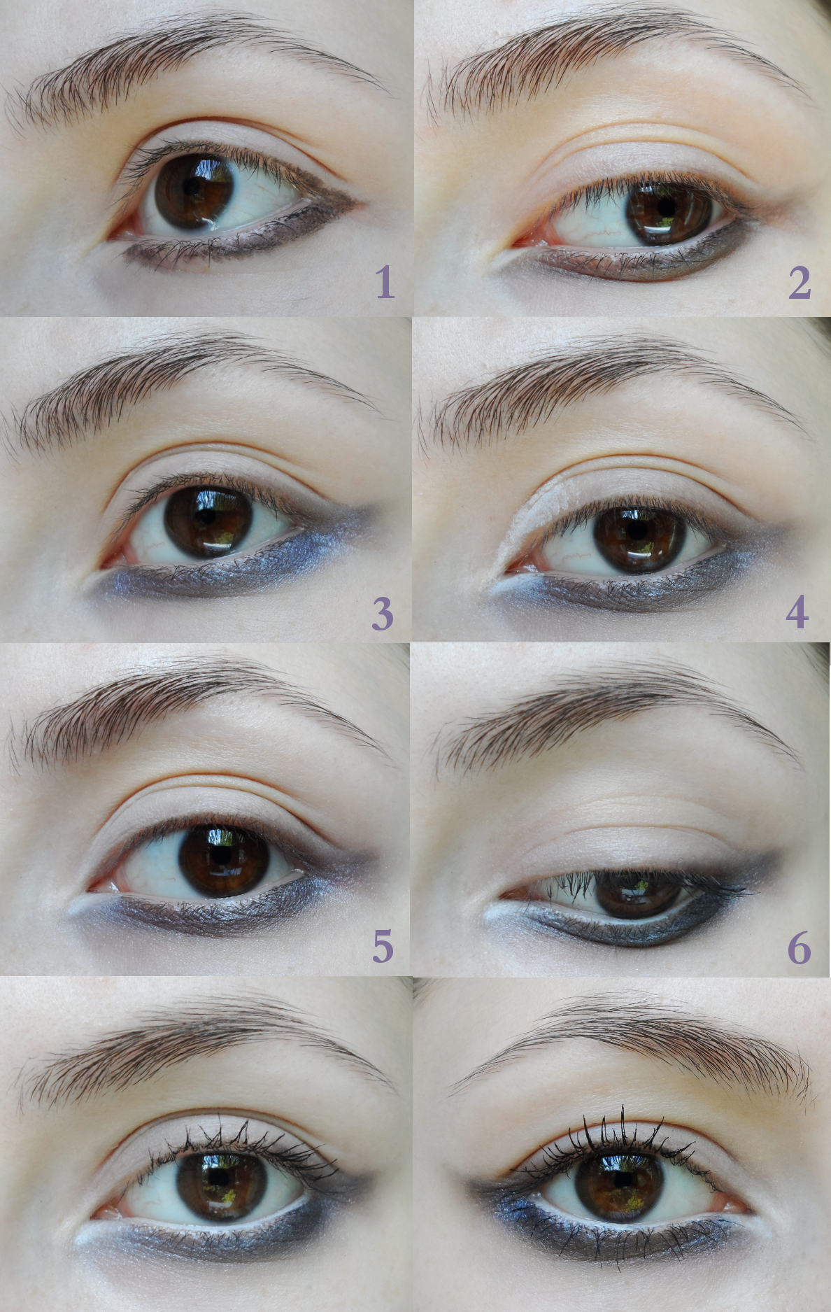 a step-by-step makeup pictorial showing how to apply an under eye eyesahdow look on a hooded eyes