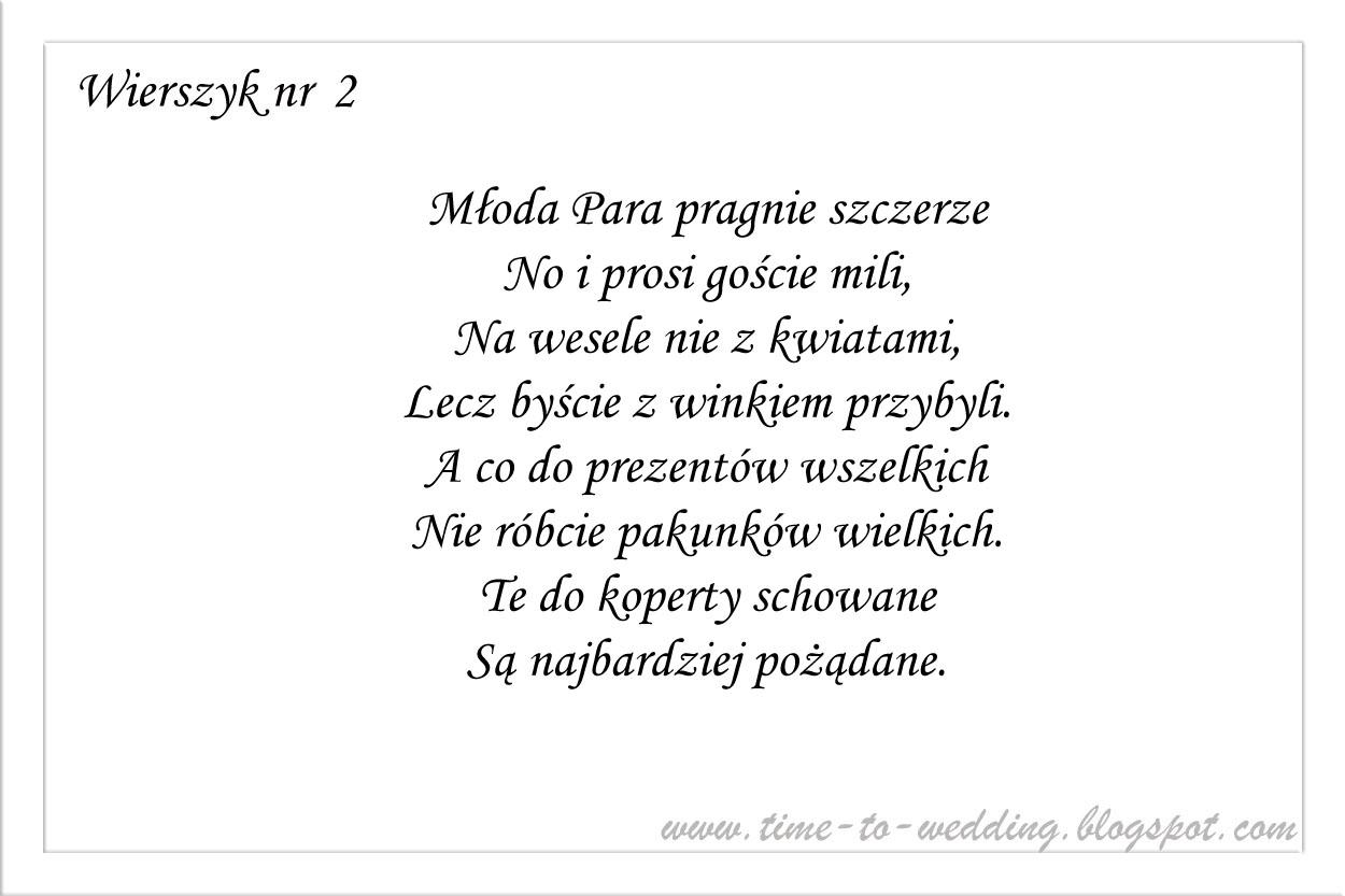 Time To Wedding Wierszyki Zamiast Kwiatów