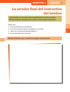 Apoyo Primaria Español 2do grado Bloque 2 lección 12 La versión final del instructivo del tambor