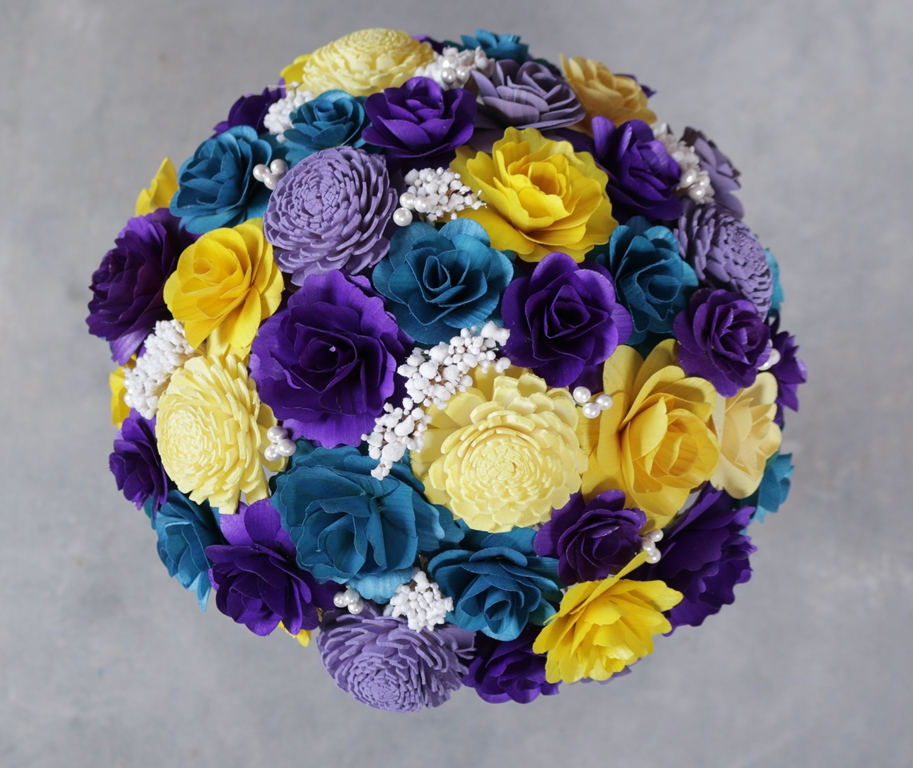 Turquoise, Purple and Yellow Wedding Bouquets, Corsages and