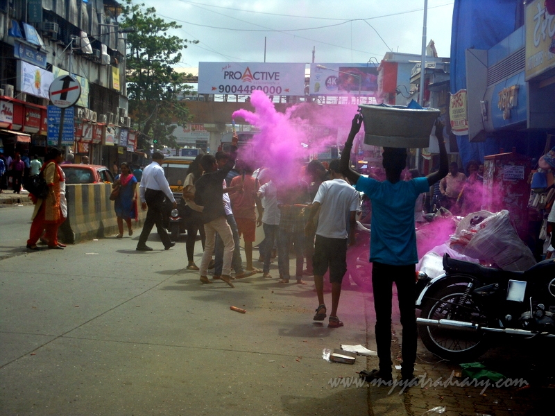 Gulal in the air, Ganesh Chaturthi Day 1 Ganesh Sthapana Mumbai