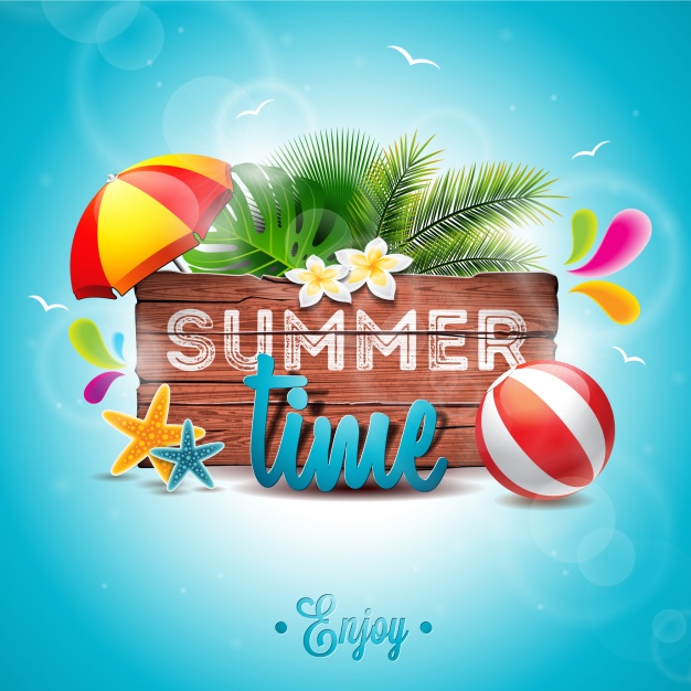 Summer time background palm tree design Free Vector