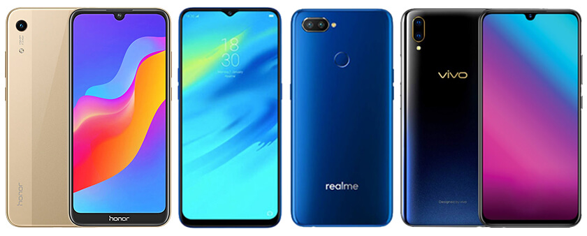 comparacion entre Honor Play 8A, Realme C1 y Vivo Y93