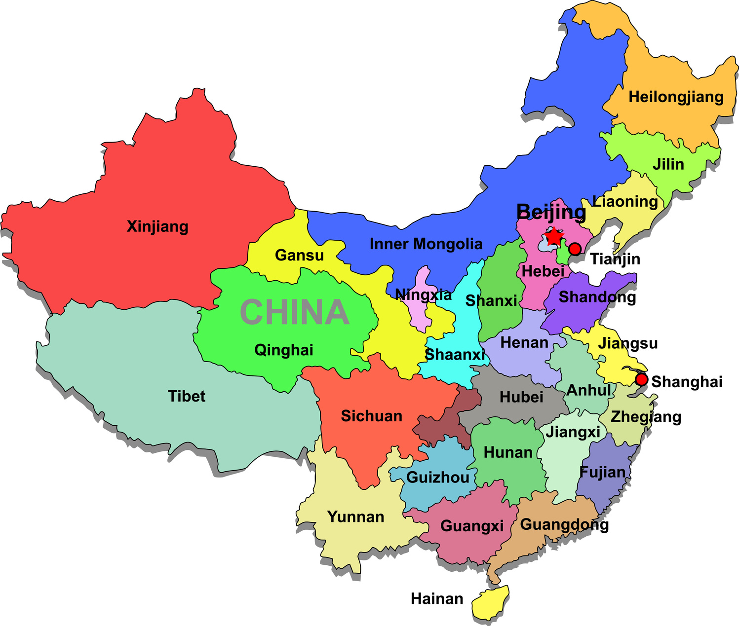 Ülke Haritaları: Çin Haritası büyük boyutlu