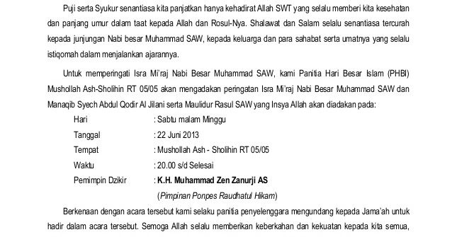 Contoh Surat Undangan Isra Miraj Contoh Surat