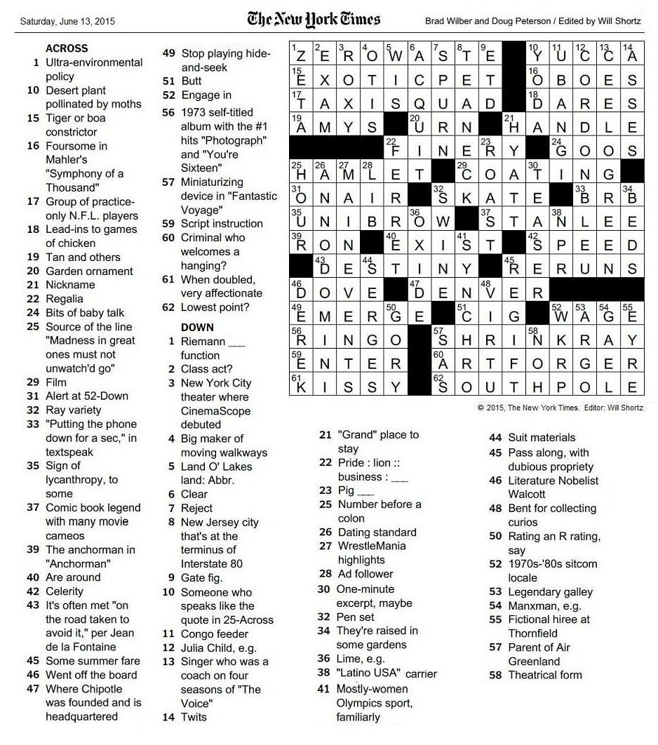 The New York Times Crossword in Gothic 06.13.15 — Photograph