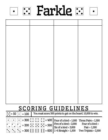 Math = Love: Free Printable Farkle Score Sheet
