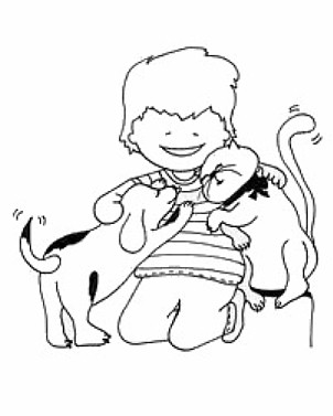 niño jugando con mascotas