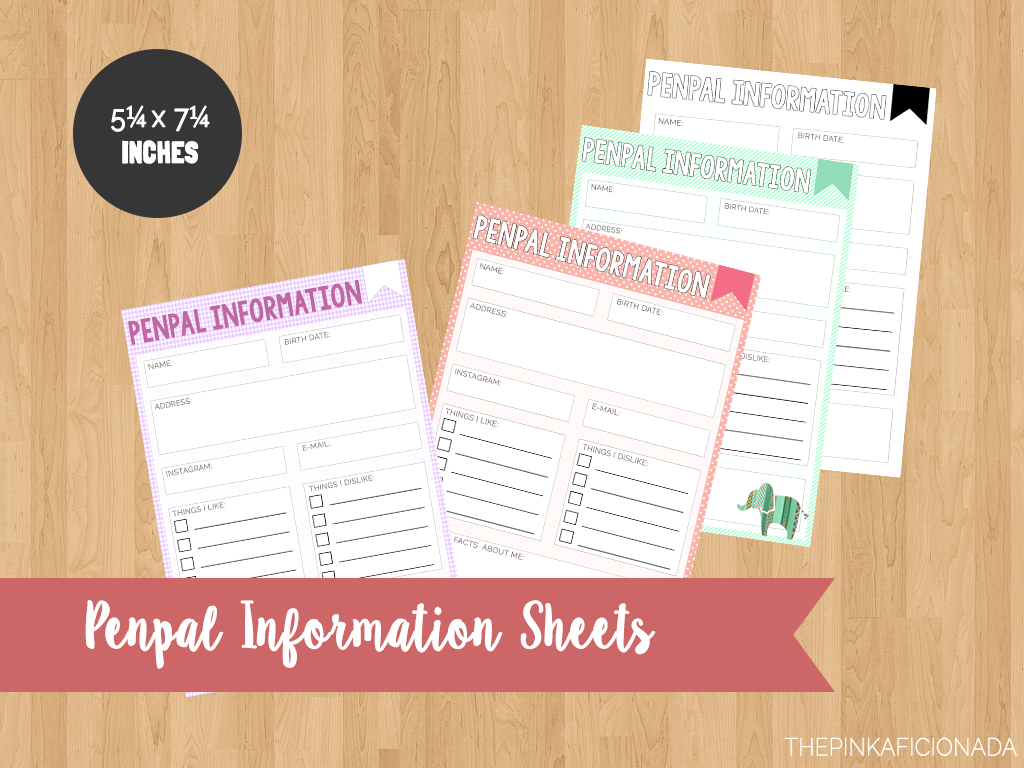 The Pink Aficionada: Freebie Friday: Penpal Information Sheets