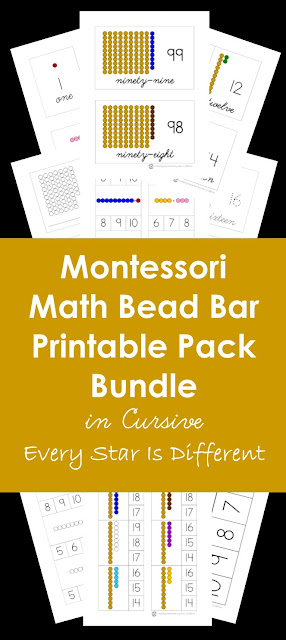 Montessori Math Bead Bar Bundle in Cursive