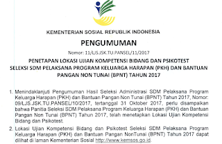 Inilah Jadwal dan Lokasi Tes Seleksi PKH Kemensos 2017