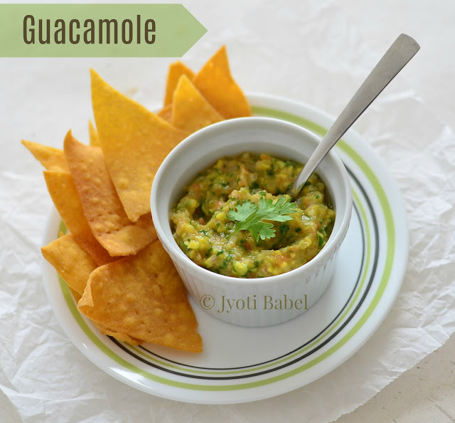 Guacamole is a Mexican dip made with ripe Avocados. When the mashed chunks of Avocados are mixed with minced onion, tomato, chopped coriander, seasoning and lemon juice, you get this delicious Mexican dip that is a must-serve in any Mexican meal. Find the recipe at www.jyotibabel.com