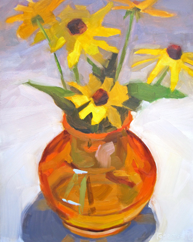 Robin Rosenthal Art Amber Vase and Blackeyed Susans