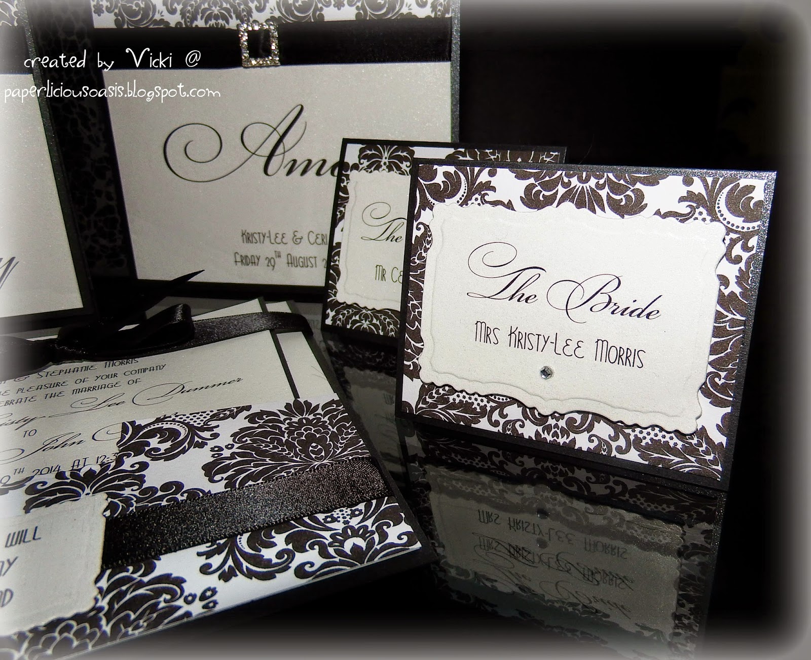 Paperlicious Oasis: Black and White Damask Wedding Invitations, Reception Place Name Cards