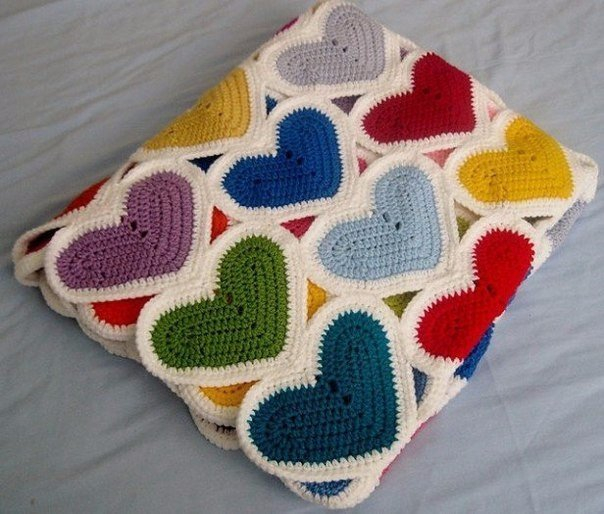 Uncinetto d'oro: Bellissimo plaid "Cuore". idee per San Valentino.