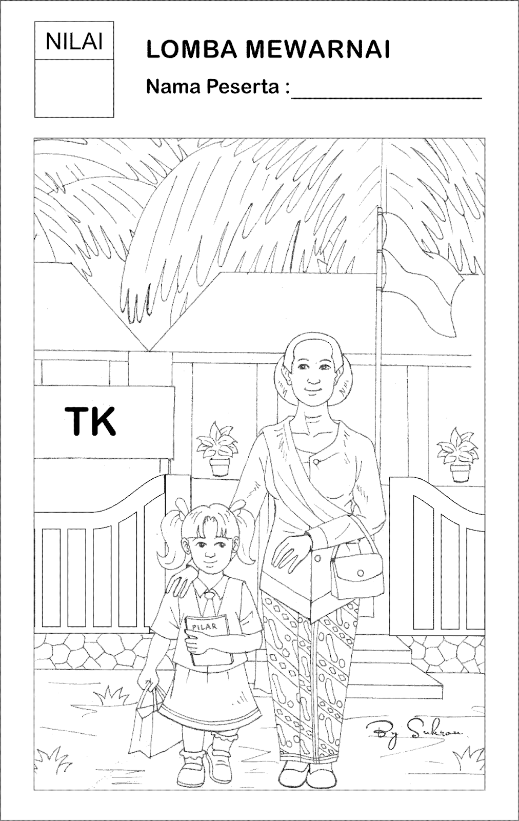 Gambar Mewarnai Kartini Gambar Mewarnai Dino Drawing Image