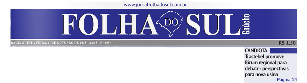 Notícias UTE Pampa Sul: Jornal Folha do Sul (Bagé) - 01 de outubro de 2015