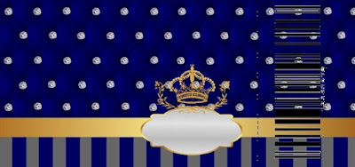 Corona Dorada en Azul y Brillantes: Invitaciones para Bodas para Imprimir Gratis. Tarjeta con forma de Ticket de Corona Dorada en Azul y Brillantes.