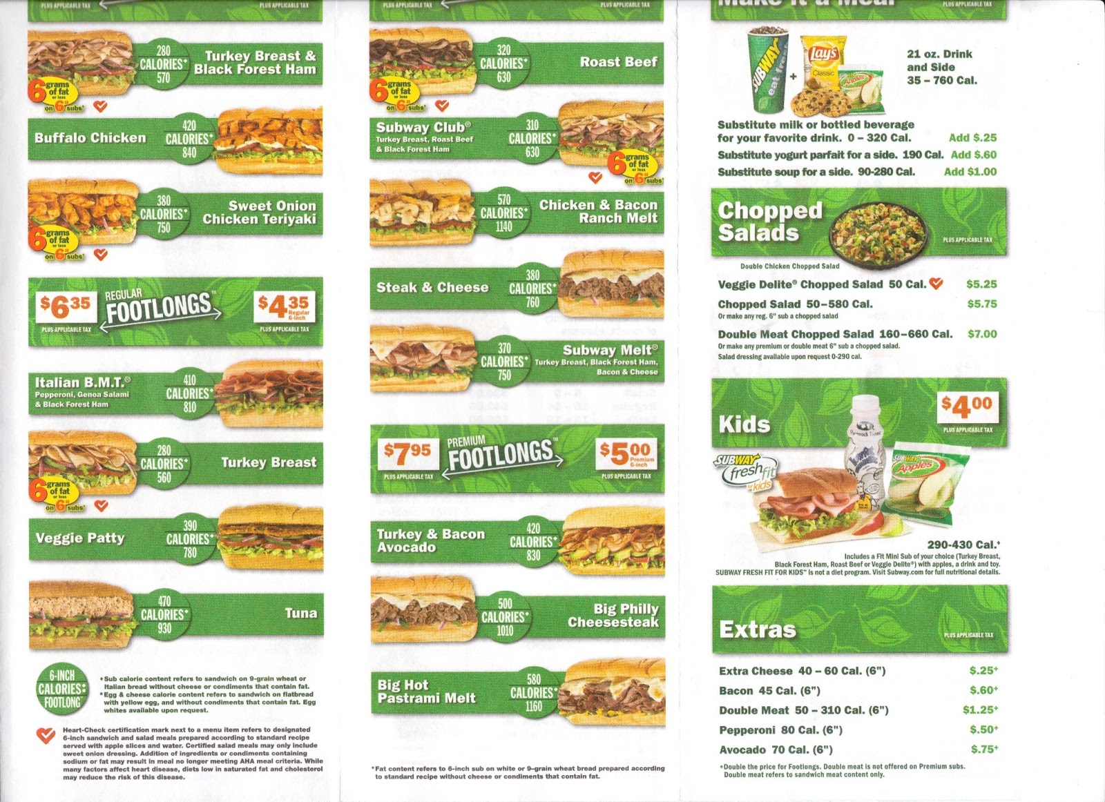 Subway Menu Printable