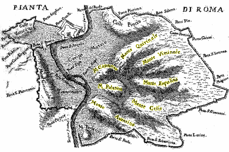 Холмы древнего рима названия. Карта холмов Рима. Город на семи холмах Рим. Семь холмов Рима на карте. Карта древнего Рима на 7 холмах.
