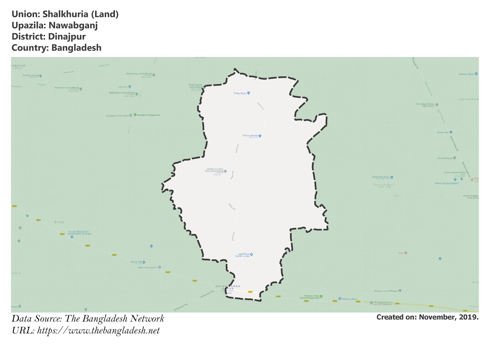 Map of Shalkhuria of Dinajpur, Bangladesh.