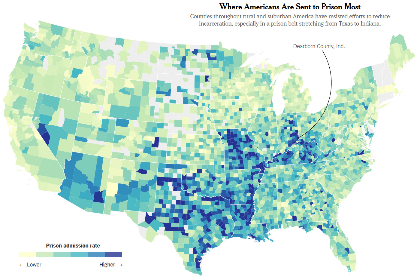 Where Americans are sent to prison most?