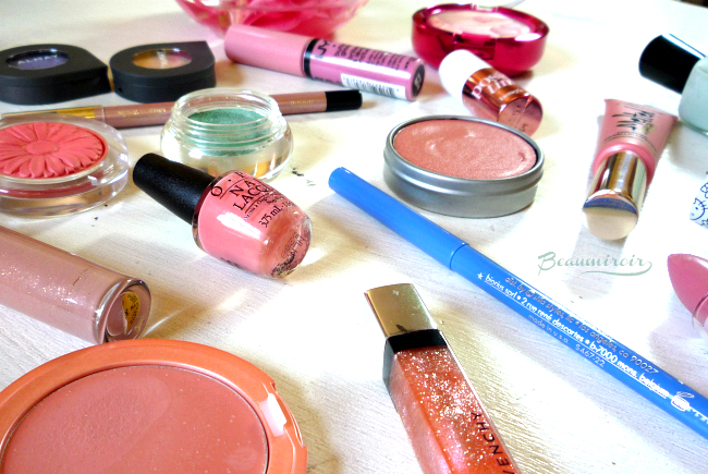 My selection of makeup products for spring for eyes, lips, cheeks and nails