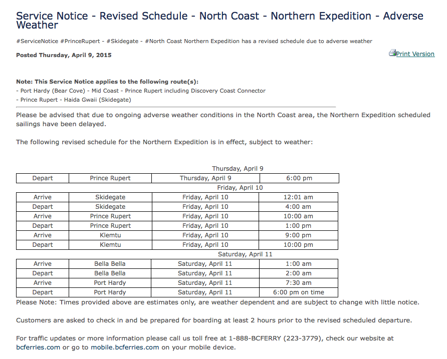 North Coast Review Adverse Weather results in BC Ferries sailing delays