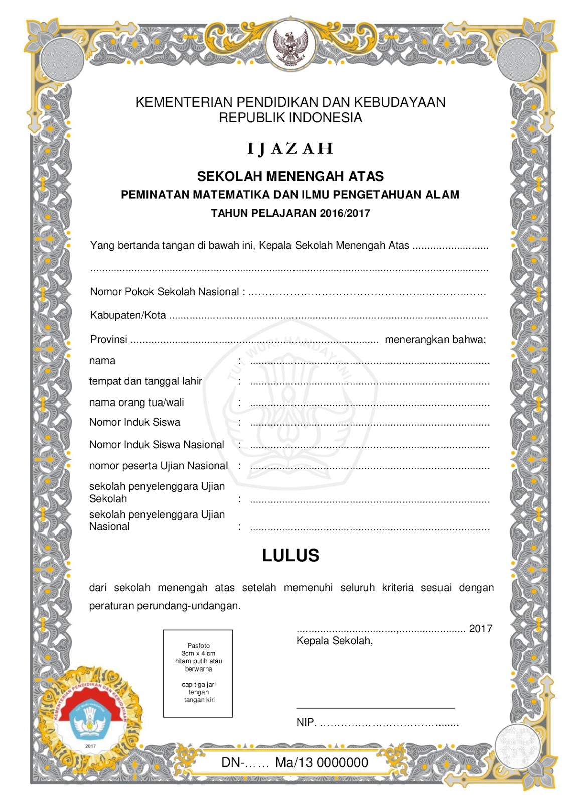 Download Blangko Ijazah Smk Kosong Word