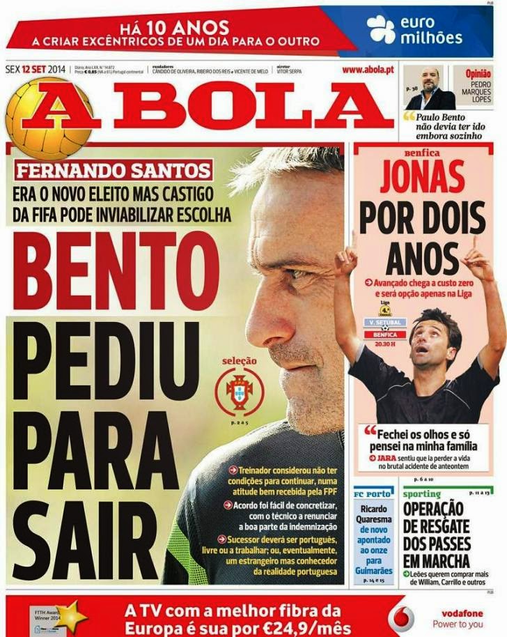 Eduardo Toto Salvio ∞ Capas dos jornais desportivos de hoje