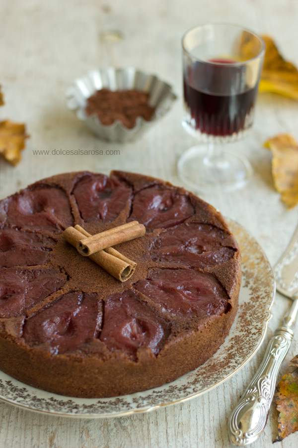 torta rovesciata cioccolato e pere al porto