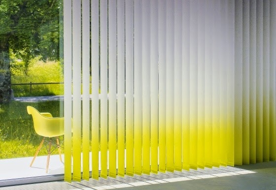 fabric vertical blinds, white and yellow blinds