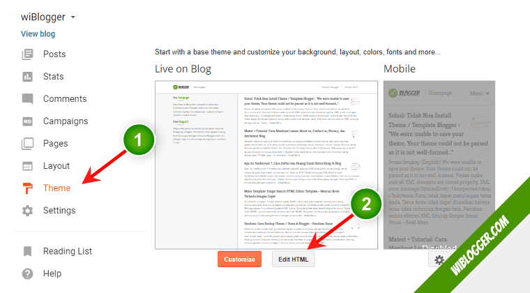 cara mencari kode tertentu pada tema blogger