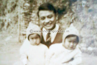 Ari Bahadur Gurung with his twin daughters in kalimpong