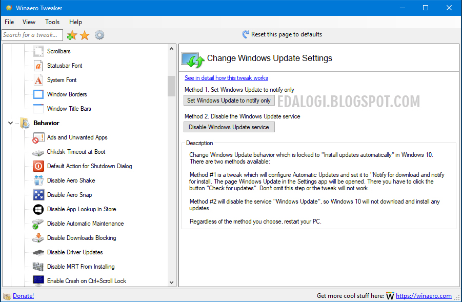 Disable embeds. Winaero tweaker. disable easy of access твик.