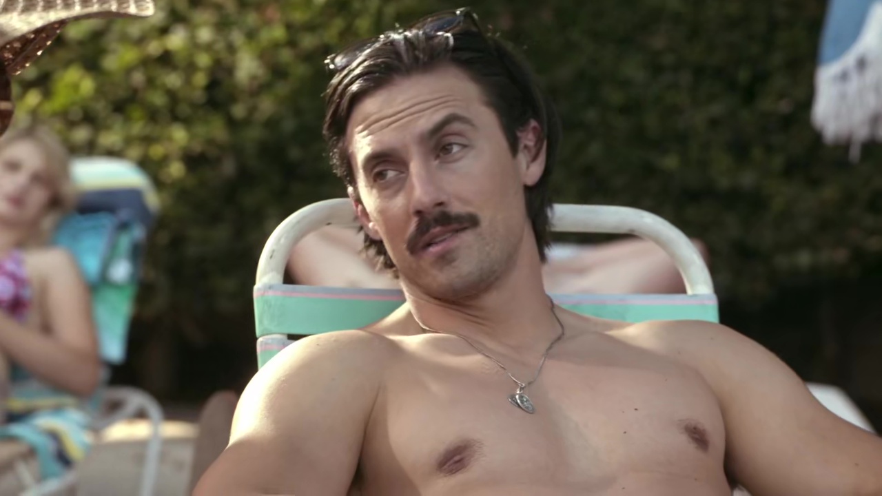 Milo Ventimiglia shirtless in This Is Us 1-04 "The Pool" .