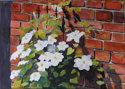 brick watercolor painting wall bunny artwork