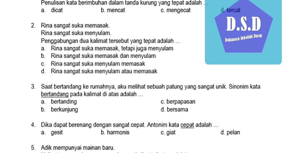 Kumpulan Contoh Soal Tes Masuk Smp Dokumen Sekolah Dasar