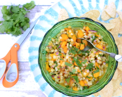 Jicama-Mango Salsa with Chipotle, another summer appetizer ♥ A Veggie Venture, more smoky than spicy. Super Low Cal. Weight Watchers Freestyle Friendly. Raw. Vegan. Whole30. Gluten Free.