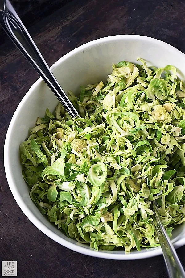 Shredded Brussels Sprouts in serving bowl
