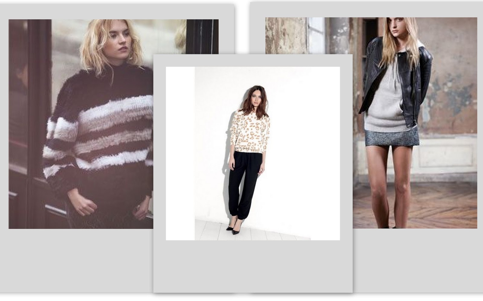 Comfy knit, striped knit, animal print, Virgine Castway, hoodie and biker, April May fall 13 lookbook