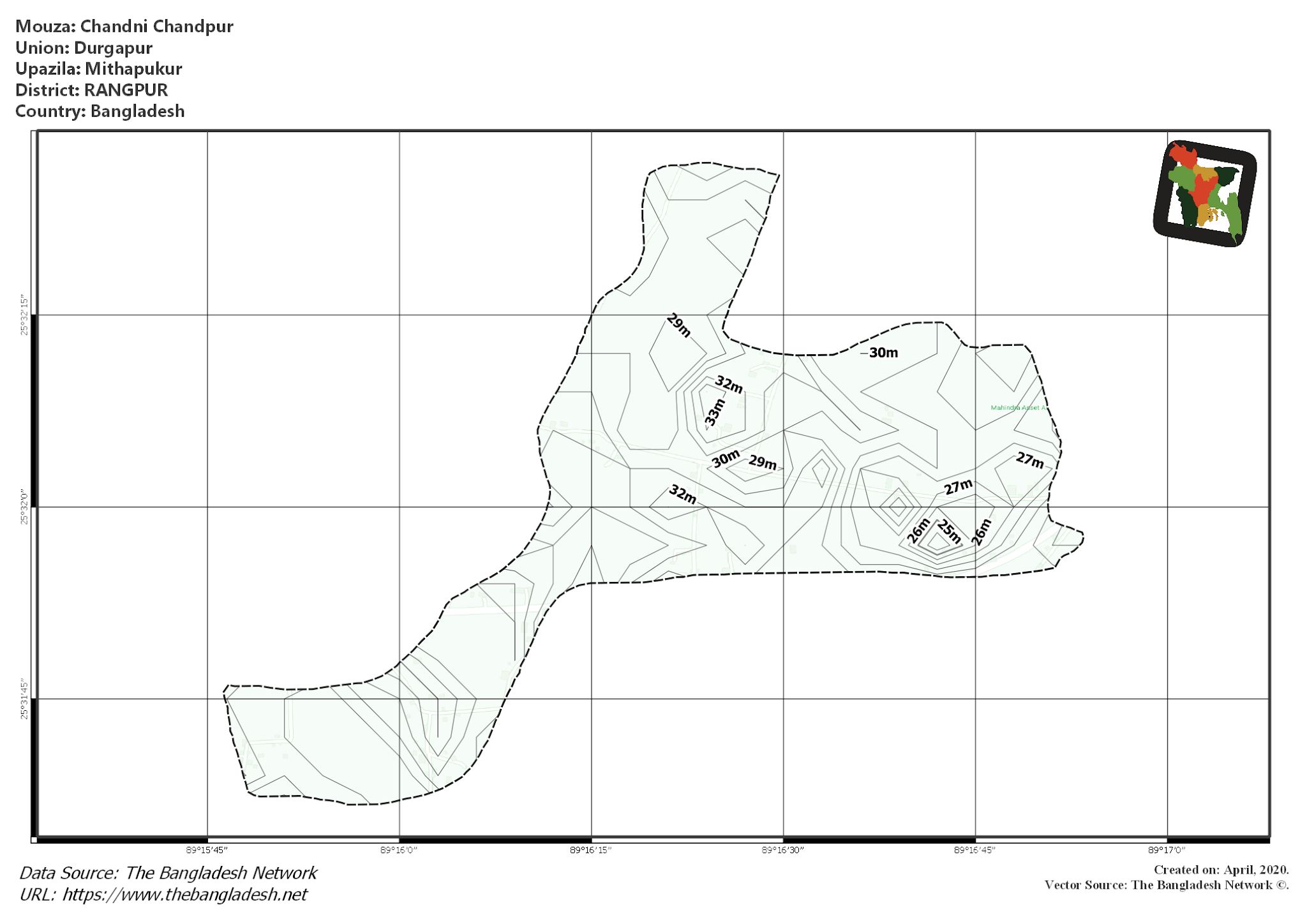 Map of Chandni Chandpur Mouza of Mithapukur Upazila, RANGPUR, Bangladesh.