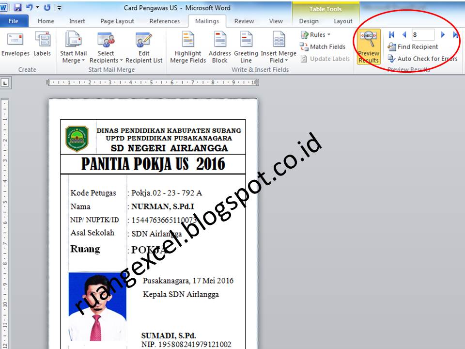 Microsoft Excel Aplikasi Kartu Pengawas Dan Panitia Ujian