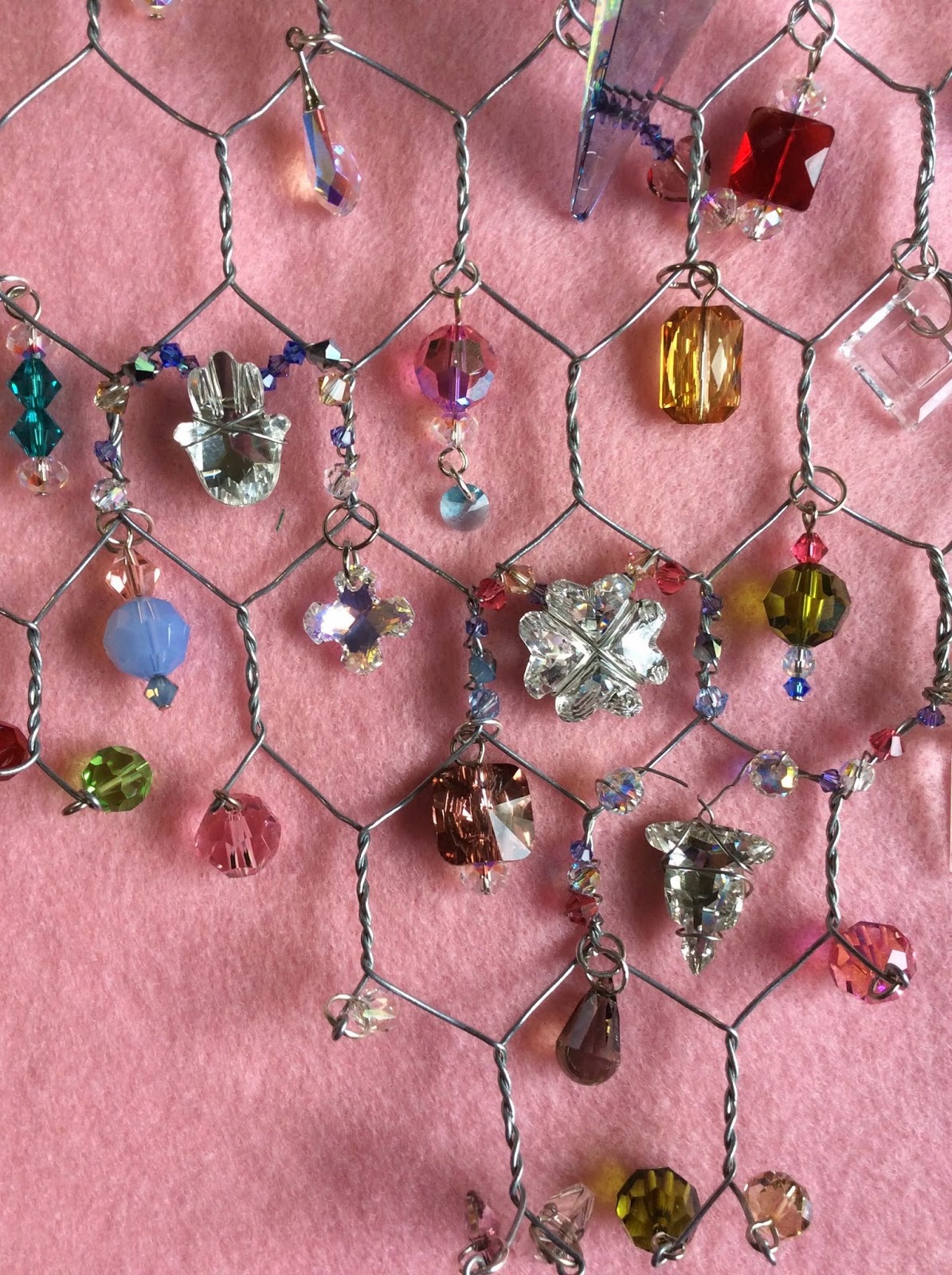 Swarovski beads crystals chicken wire necklace