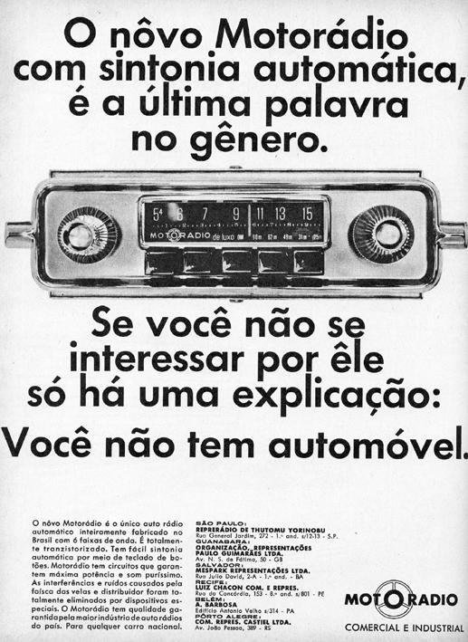 Propaganda de 1966 do Motoradio. Carros começaram a ser equipados com sistema de som.