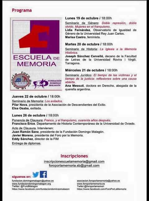 19 - 26 Octubre Escuela de Memoria