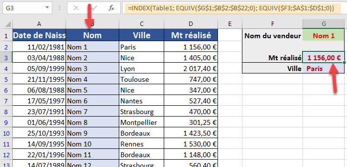 De droite à gauche dans INDEX et EQUIV