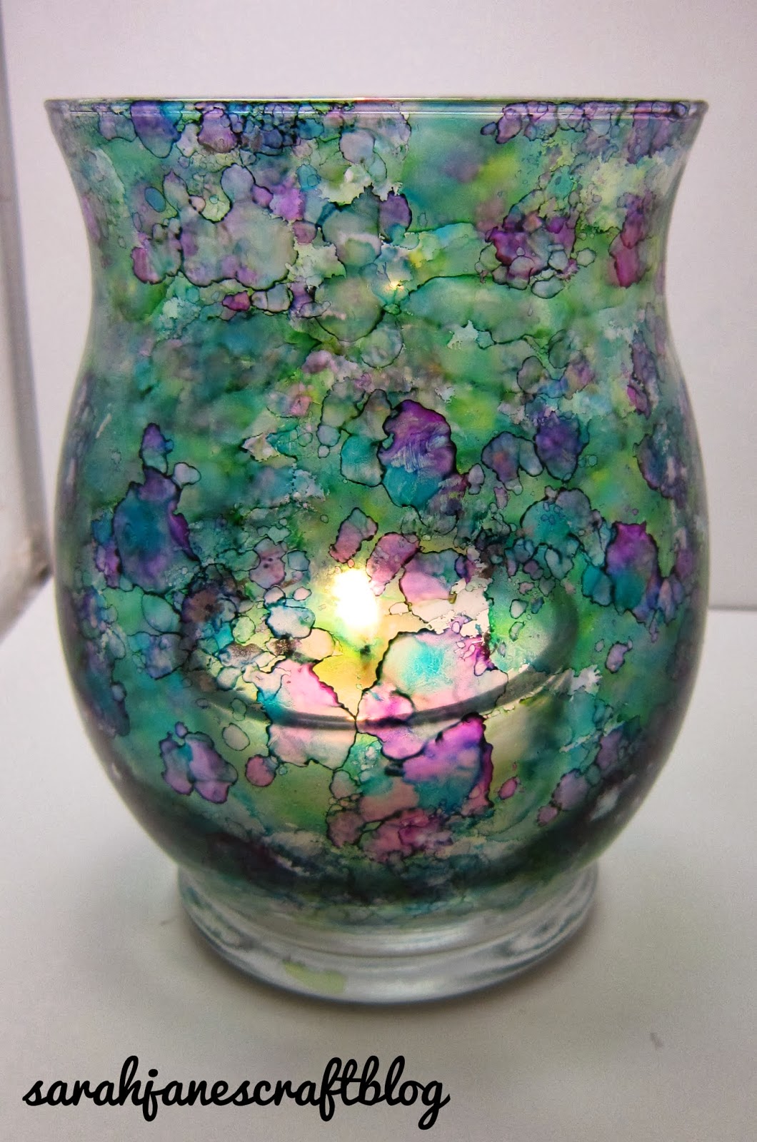 Alcohol Ink Glass Candle Holder Vase