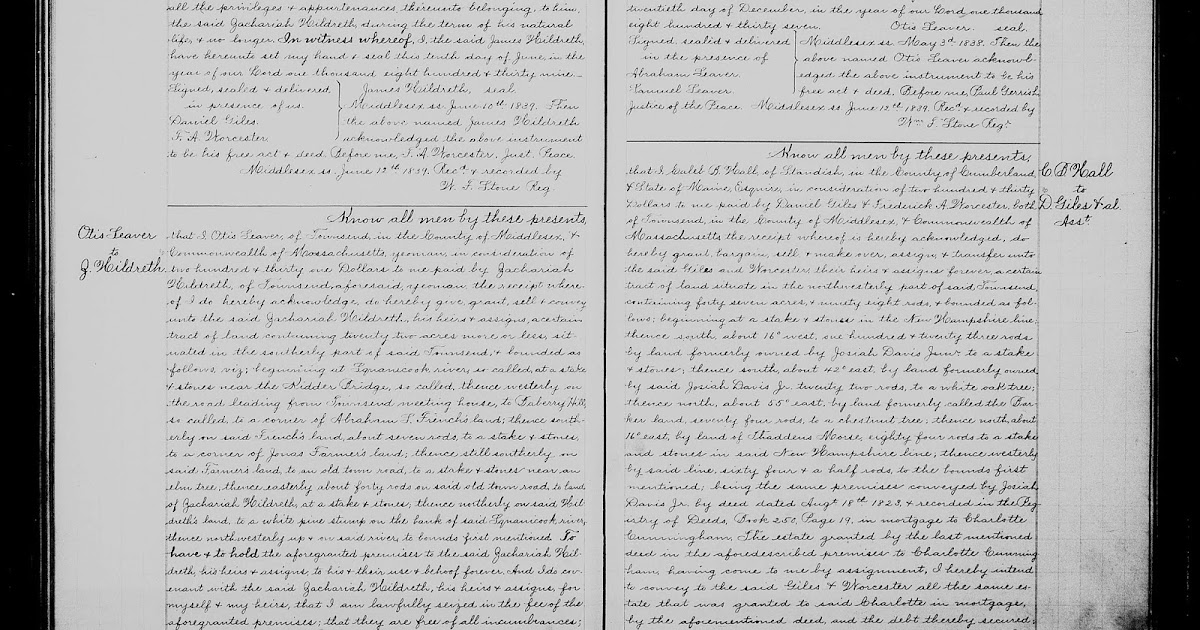 GeneaMusings Amanuensis Monday 1837 Deed of Otis Seaver to