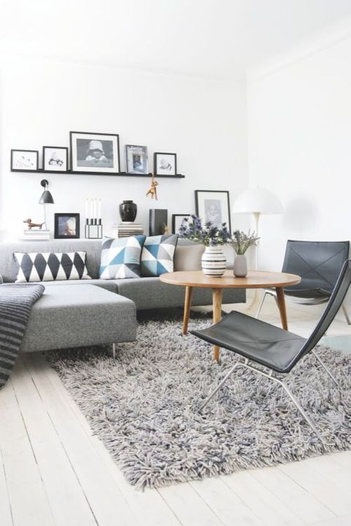 modern grey, white and blue living room